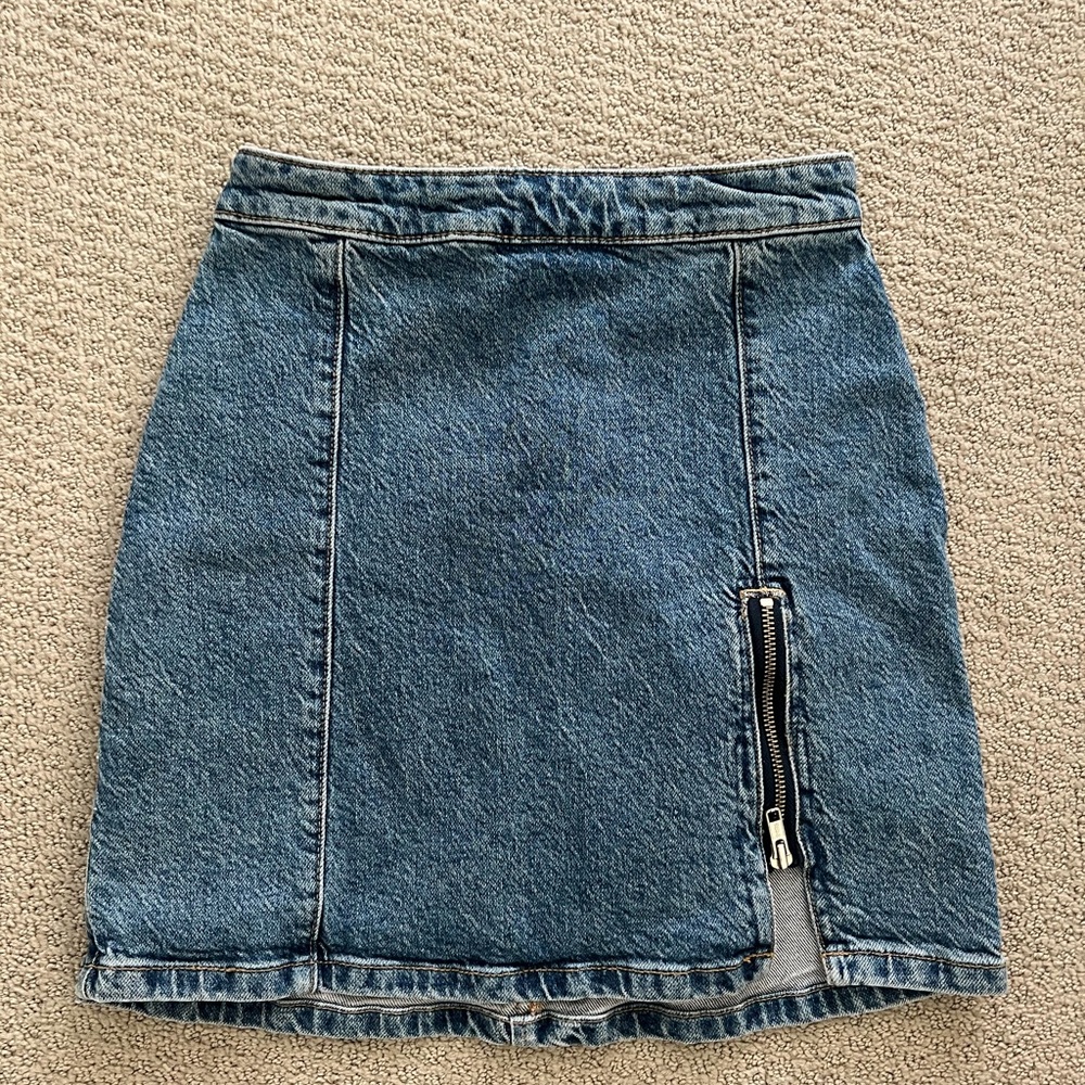Free People Mini Jean Skirt with Zippers, Size 4